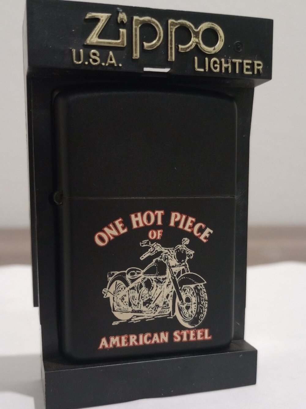 VINTAGE  ZIPPO ONE HOT PIECE OF AMERICAN STEEL MOTORCYCLE LIGHTER UNFIRED NOS